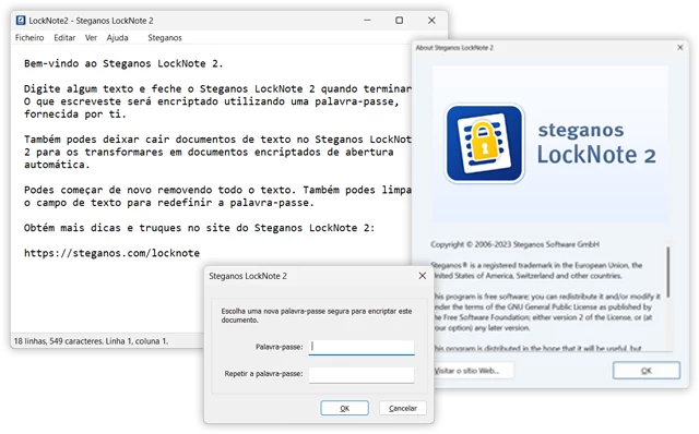 Capturas de tela do Steganos LockNote 2