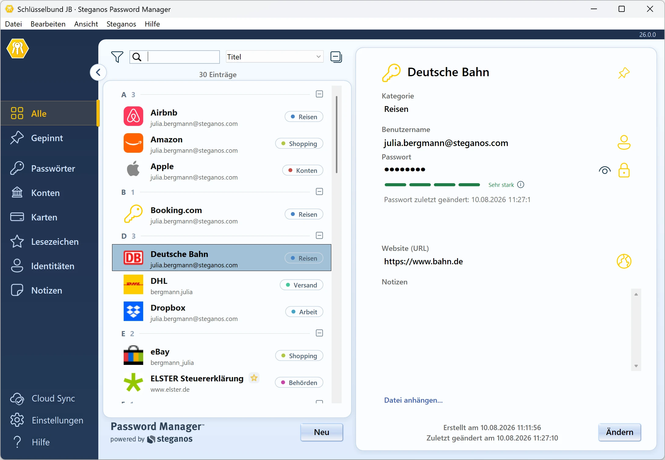 Steganos Passwort-Manager unter Windows